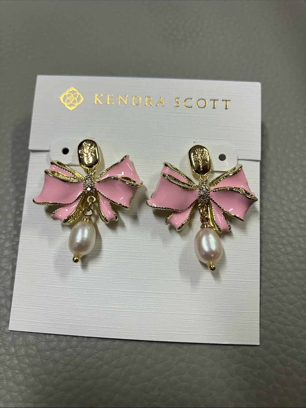 Kendra Scott Pink Enamel Bow Drop Earrings with Pearl